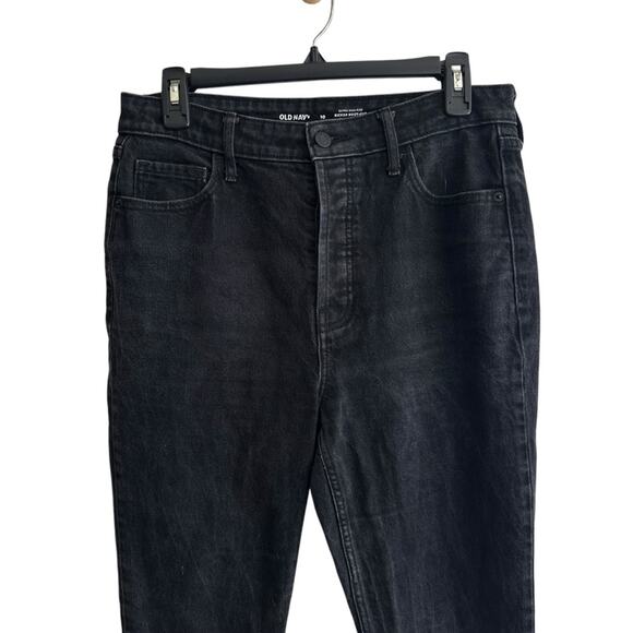 Old Navy Extra High Waisted Button Fly Side Slit Kicker Bootcut Black Jeans - Picture 2 of 5